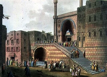 A szerető szökőkútja a szomszédos mecsettel, 29. tábla a „Nézetek Egyiptomban”-ból, Thomas Milton (1743-1827) kocsma metszetével. írta: Robert Bowyer (1758-1834) 1802 (akvatinta)