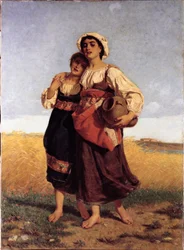 Fiatal lányok mezőn dolgoznak (olaj, vászon