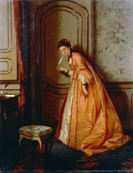 Listening, Luigi Crosio (1835-1915), olaj, panel, 40,5x32 cm