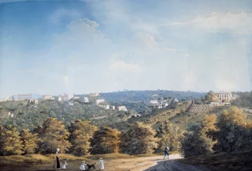 Capodimonte domb és villák a Ponti Rossi út mentén (guache)