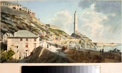 A Lanterna, Genova város világítótornya (akvarell, 1825 körül)