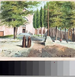 Kapucinus templom kilátása, Genova (rajz és akvarell, 1825 körül)