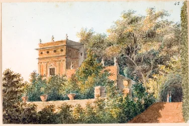 Kilátás a Villa Pallavicini delle Peschiere-re, Genova (akvarell, kb. 1825)