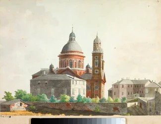Kilátás a genovai Santa Maria Assunta di Carignano-bazilikára (akvarell