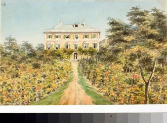Kilátás a Lagomarsino kaszinóra Rivarolo partján, Genova közelében (akvarell, 1823 körül)