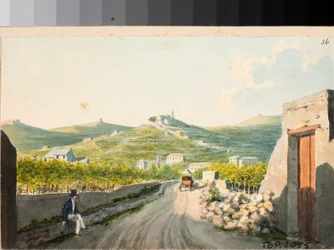 Kilátás a Nostra Signora del Monte szentélyre, Genova (akvarell, 1825 körül)