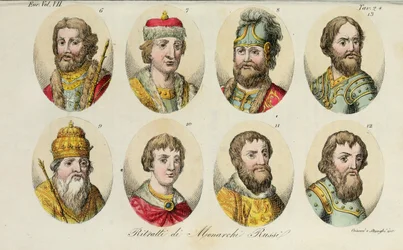 SH. Yaroslav sh. Szvjatoszlav I 8. Szvjatopolk I. Vlagyimir Monomakh 10. Jurij I 11. Iván I 12. Dmitro Donskoj 13. Iván III, 1831
