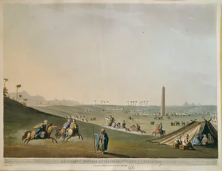 Egyiptom, nomádok és az obeliszk Materiehben (Régi Heliopolisz, avagy a Nap városa), Luigi Mayer, metszet