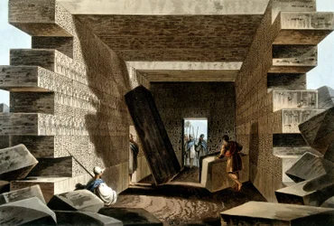 Jupiter Ammon templomában, Líbiában. A „” Kilátások az oszmán uralmakban, Európában, Ázsiában és néhány mediterrán szigeten Luigi Mayer eredeti rajzaiból”, London 1810.