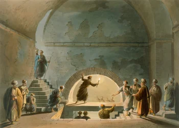 Sírkamra, Bethany közelében, a „Views of Palestine” II. kötetből, kiadó: R. Bowyer Historic Gallery, London, 1803 (színes akvatinta)
