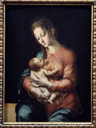 A Szűzanya és a gyermek, Luis de Morales (1500-1586) festménye, 16. század, 0,84 x 0,64 m, Madrid, Prado Múzeum