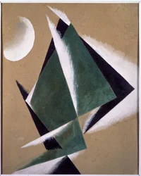 Építkezés fehér félholddal. Ljubov (Ljubov) Szergejevna Popova (1889-1924) alkotása, gouache kartonon
