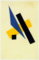 Sans titre - Popova, Ljubov Szergejevna (1889-1924) Cím nélküli kollázs, gouache papíron 1917 23,9x15,6 - New York City. Modern Művészetek Múzeuma (MOMA)