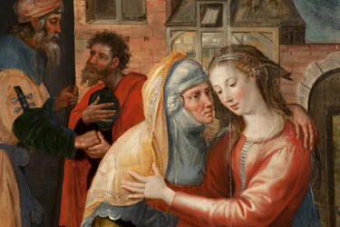Mágusok imádása, Triptichon, Bal oldali panel: Szent Szűz élete, részlet, festmény fára