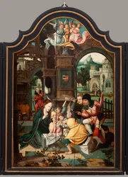 Triptichon. Maarten de Vos. 16. század. Olaj, fa. Oltárkép nyitott központi panel.