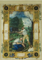 Novemberi naptár oldal, fakivágás, órakönyvből, 1550-60 körül