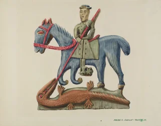 Szent György és a sárkány, deszkából faragva - festve, c. 1938.