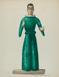 Fából készült Santo élénkzöld ruhában, 19351942.