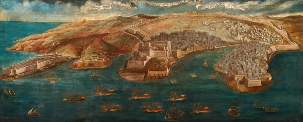 Kilátás a Ricasoli erődre, a St Angelo kastélyra, a LIsolára és a Cotonera vonalra Vallettából, 1679