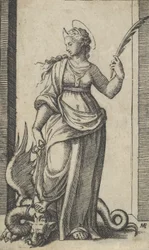 Szent Margit áll, sárkány a bal oldalon, a Piccoli Santi S... sorozatból, kb. 1500-1527.