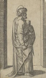 Szent Péter, kulcsok a jobb kézben, könyv a bal oldalon, jobbra fordítva, a „Pic...” sorozatból, kb. 1500-1527.