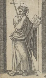 Szent Fülöp, bal kezében könyv, bal karján bot, a seri..., kb. 1500-1527.