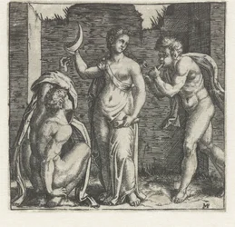 Vrouw met halve maan geflankeerd door faun blazend op hoorn en hurkende man   1360693   hu       hungarian Successfully Translated  Original: The Mother and Sister of the Artist Translat: The Mother and Sister of the Artist 1219528 hu hungarian Successfull