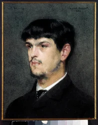 Claude Debussy (1862-1918) francia zeneszerző portréja Marcel Andre Baschet (1862-1941) fekete kő- és pasztellfestménye 1884 Méret: 0,27 x 0,26 m