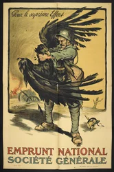 Egy francia katona képe, aki megfojt egy nagy madarat (Németországot ábrázolva?).
