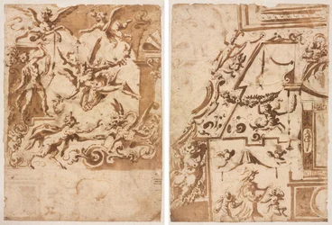 Groteszk egy sárkányt tápláló szatírral (recto); Groteszk egy ugró kentaurral (verso)