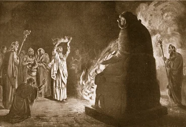 Egy föníciai áldozat Molochnak, illusztráció a "Hutchinson