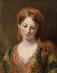 Egy fiatal lány portréja, feltételezhetően Henrietta Carpenter, mellhosszúságú, keleti ruhában, 1839