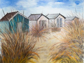 Beach Huts, Cornwall, 2022 (pasztell)