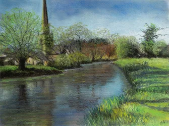 Burford templom, Cotswolds, 2020 (pasztell)