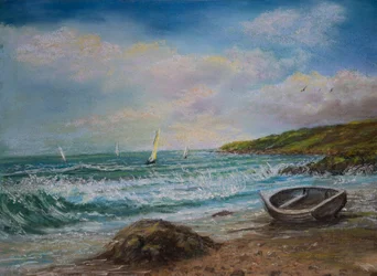 Kilátás a Lands End Cornwallból (pasztell)