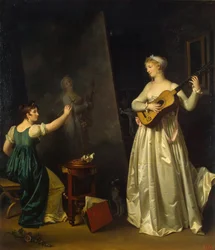 Művész portrét fest egy zenészről, 1790-es évek.