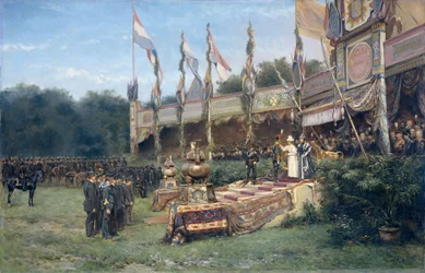 A lomboki kereszt átadása Wilhelmina királynő által