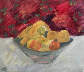 Vase aux Fruits de Juin, 2021 (olaj, papír)