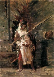 Askari (a kelet-afrikai gyarmati fegyveres erők katonája). Mariano FORTUNY (1838-1874) festménye