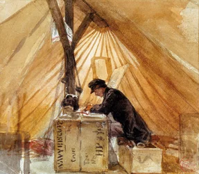 A sátrunk. Mariano Fortuny (1838-1874) festménye. Akvarell, az afrikai háború idején (1859-1860), spanyol iskola, romantikus művészet. Salvador Vilaseca Regionális Múzeum, Reus (Spanyolország).