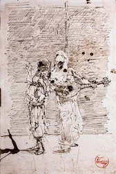 Két arab zenész, 1871 körül (toll és fekete tinta, papír)