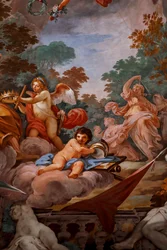 Jupiter fogadja Romulust az Olimposzban. Részlet a „Romulus apoteózisáról” 1775 -1779, freskó