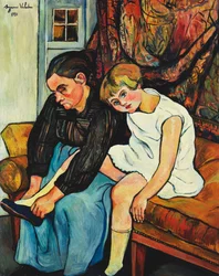 Nagymama cipőt ad egy kislányra, 1931