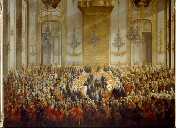 Hivatalos bankettet rendeztek Izabella pármai hercegnő és II. József császár esküvőjére, 1760.10.06. Részlet (festmény)