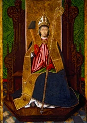 Szent Blaise trónolva, 1480 körül (olaj, arany és stukkó, tábla)