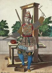 Színes papírok gyártója, metszet az Assemblage des nouveau manouvries habilles Martin Engelbrecht (1684-1756), Németországból