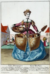 Szakember: pék. Martin Engelbrecht (1684-1756) metszete a „” Manuuries habilles új összeállítása”-ban, 18. század, Németország. Párizs, dekoratív művészet