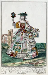 Metier: Képes eladónő. Martin Engelbrecht (1684-1756) metszete a „” Manuuries habilles új összeállítása”-ban, 18. század, Németország. Párizs, dekoratív művészet