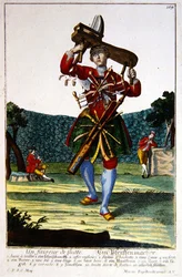 A fuvolakészítő, 1735 körül (színes metszet)