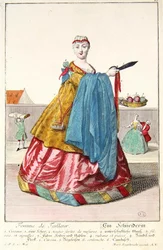 A szabó felesége, 1735 körül (színes metszet)